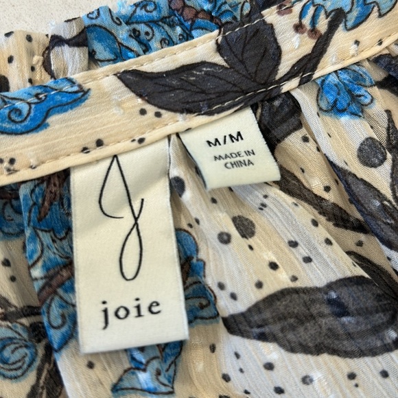 Joie Jaipur Floral Long Sleeve Smocked Waist & Cuffs Clip Dot Peasant Top - Picture 2 of 16